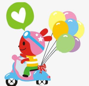 desenho de criança andando de carrinho com balões
